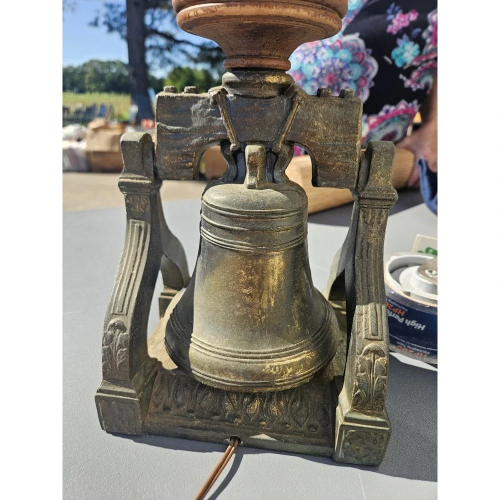 Vintage Brass Liberty Bell Lamp *Tested & Works* No Shade